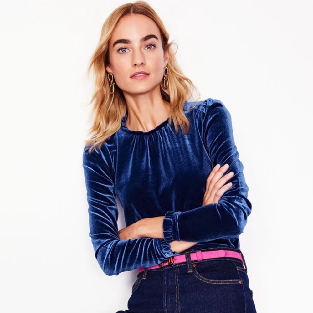 NWT Boden Velvet Frill Neck Top